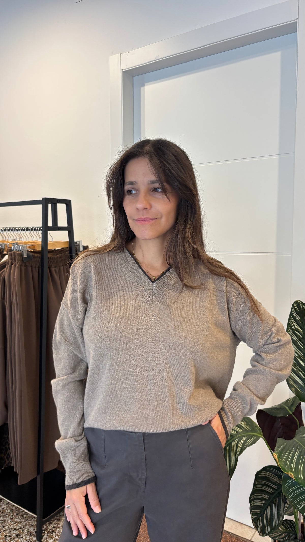 Maglia Scollo V Bicolor